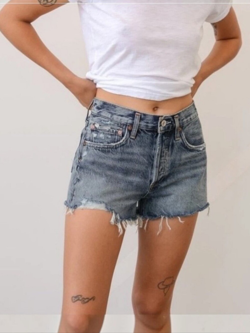Agolde Parker Vintage Medium Blue Wash High-Rise Cutoff Womens Denim Shorts